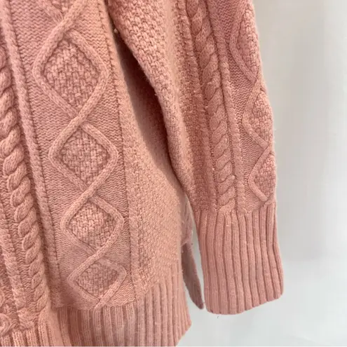 J.Crew  Cable Knit Patchwork Wool Blend Tunic Sweater Seashell Pink Size Large
