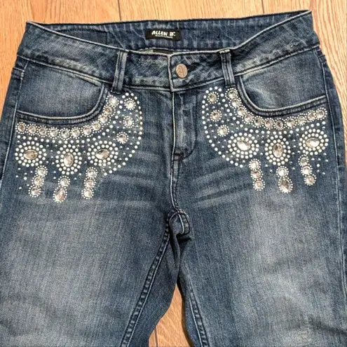 Allen B Schwartz Capri Denim Jeans Womens 8 BLING Rhinestones Crystals Blue