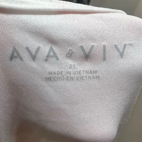 Ava & Viv Women's 2XL V-Neck Puff Sleeve Blouse Orange Abstract Print