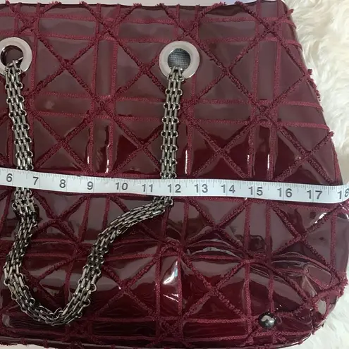 Big Buddha  BURGUNDY PATENT LEATHER TOTE / SHOULDER BAG WITH GUNMETAL CHAIN