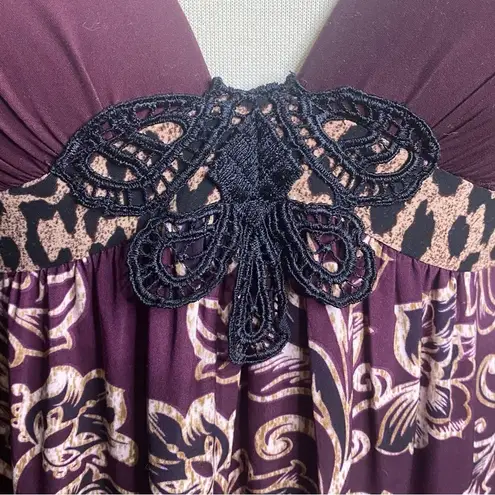 Ambrielle Maxi Nightgown Adjustable Straps Molded Cups Lace Accent Detail Purple Size M