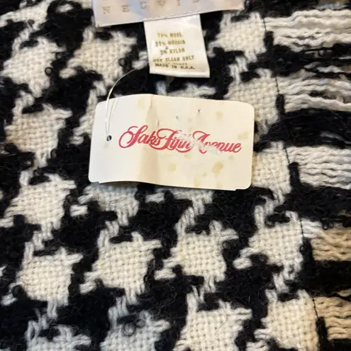 Vintage Charlotte Neuville Houndstooth Wool Mohair Scarf Wrap Shawl Fringe NWT Black