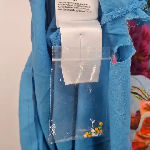 Farm Rio Toucans Garden Blue Floral Puff Sleeve Open Back Midi Dress XS