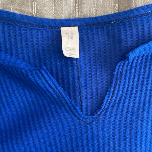 We The Free  by Free People blue waffle balloon sleeve top