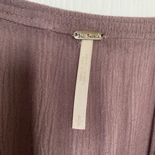 Free People  Womens Small Purple Smocked V Neck Top Boho Festival