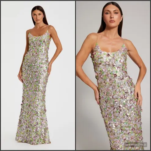 Mac Duggal 6153 Multicolor Sleeveless Floral Paillette Embellished Mesh Gown