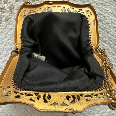 Whiting & Davis Vintage Gold Black Metal Mesh Flapper Evening Bag Purse 40s 50s