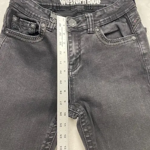 Western Blue Black Jeans Bootcut Rhinestone Embellished Denim Jeans Sz 26