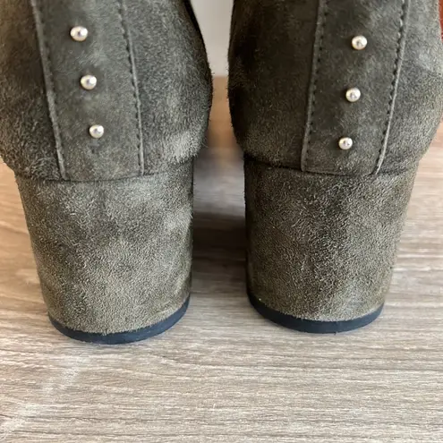 Wonders Olive Suede Studded Block Chunky Heel Boots, 6.5 Green