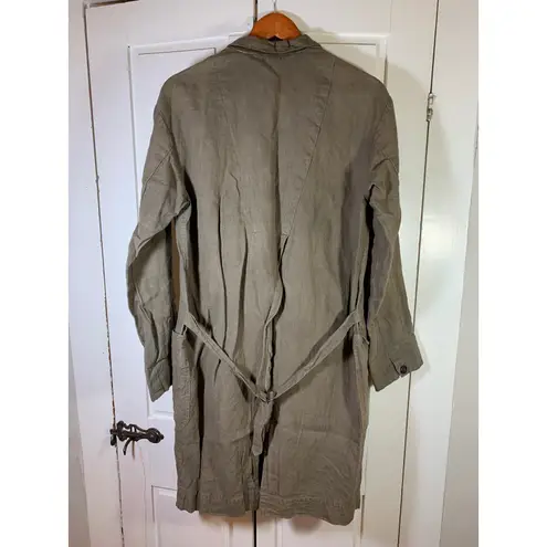 Pas de Calais Linen Leather Cowhide Silk Button Front Lagenlook Jacket Coat Tan Size M - Image 2