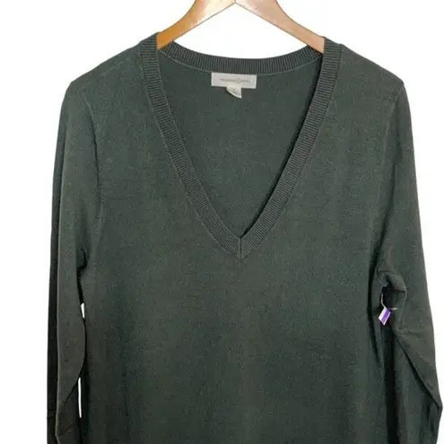 Treasure & Bond Long Sleeve V-neck Midi Sweater Dress In Green Wood Medium