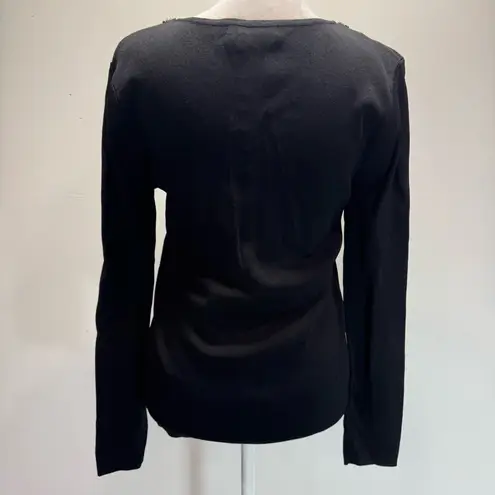 Belldini Black Long Sleeve V Neck Sweater with Rhinestones Slim Fit Dressy Size L