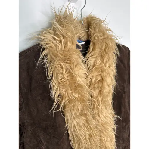 Y2K dELiA*s Suede Faux Fur Trim Jacket – Brown Shaggy Coat Size M (1990s/2000s) Tan Size M