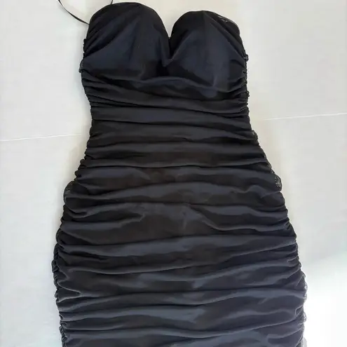 Mable Ruched Corset strapless tube midi dress sweetheart neckline black small