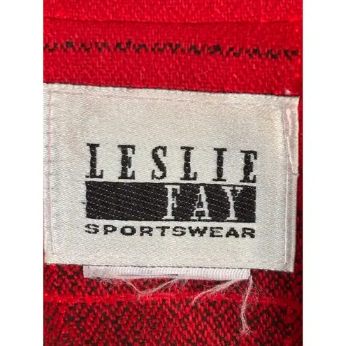 Vintage 90s Leslie Fay Red Plaid Blazer Oversized 90s Tartan Jacket Gold Buttons Size M