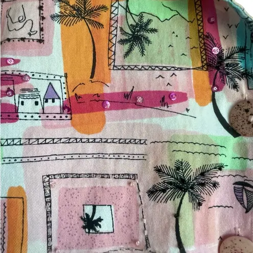 New Direction  Women Cotton Top‎ L Multicolor Artsy Novelty Travel Print Jacket