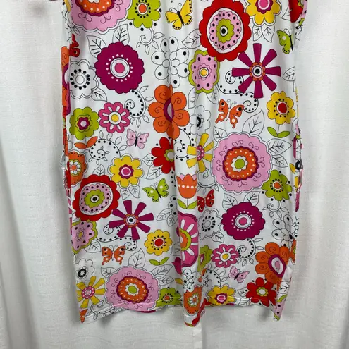 Nick & Nora White Pink&Yellow Bright Floral&Butterfly Nightgown Sz.L