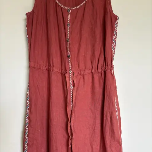 Johnny Was Elia Tie Linen Jumpsuit womens small rust red