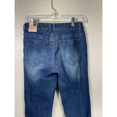 Wax Jean High Rise Denim Skinny Jeans Medium Blue Wash Ripped Distressed Sz 7