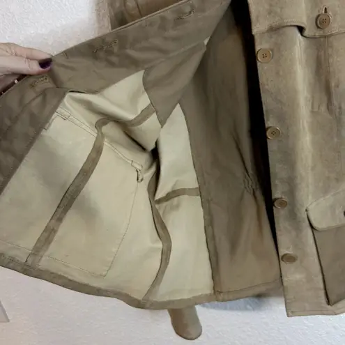 Spiegel Army Style Jacket Coat Womens Size 14 Leather Tan Vintage Vtg