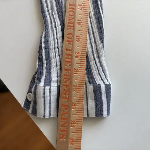Bella Dahl M Stripe V Neck Button Down Gauze Shirt Blue White Stripe Cotton