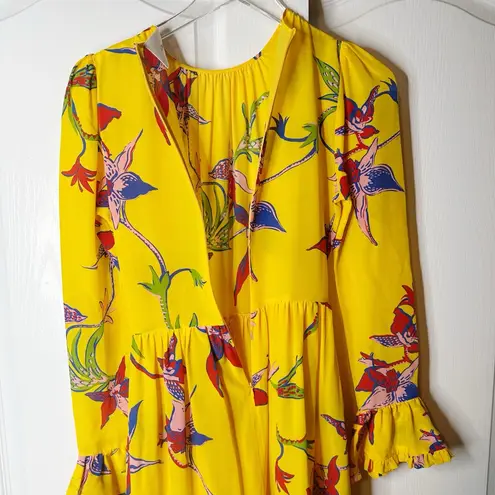 La DoubleJ Summer Visconti Silk Maxi Dress Yellow Floral Print Size XS NWOT