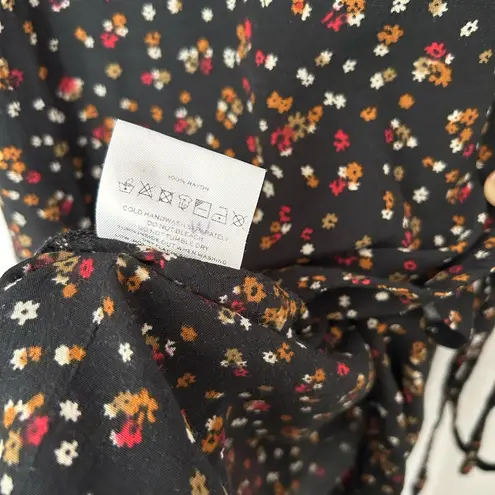 Faithfull the Brand Greta Mini Party Dress Black Floral Long Sleeve Wrap Dress