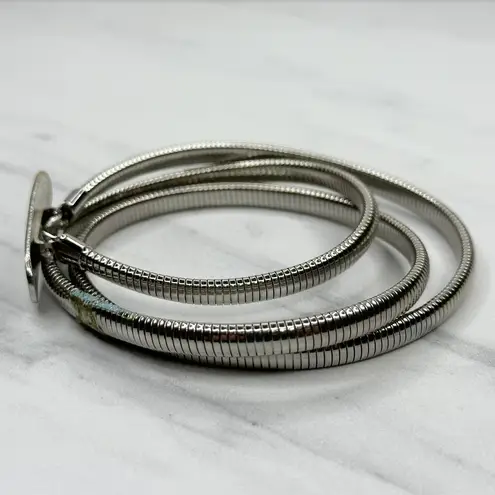 The Bar Vintage Buckle Silver Tone Coil Stretch Cinch Belt Size Small S Womens