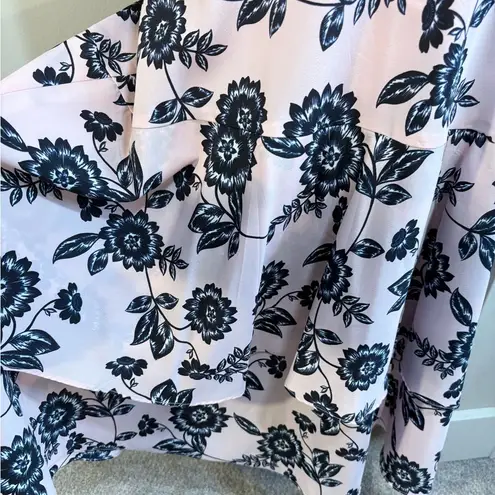 Eliza J Pink and Navy Floral Faux Wrap 3/4 Sleeve Tiered Midi Dress Sz 12