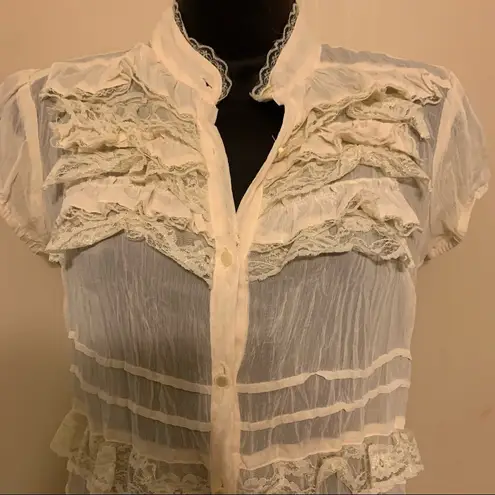 Cream Lace Frilly Tunic Blouse White Size M
