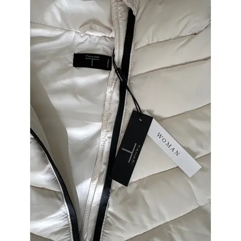 Tahari Hooded Puffer Vest Cream Quilted Zip Up Lightweight Women Size 2X New