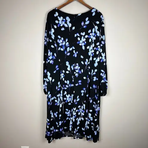 Sabrina Collective Midi Dress 4X Black Purple Floral Sheath Keyhole Long Sleeve