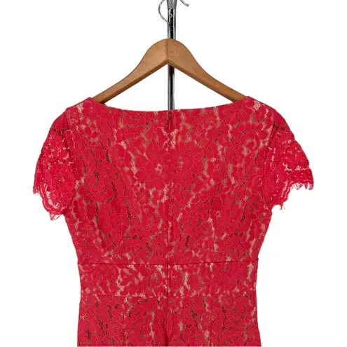 Eliza J Cap Sleeve Coral Lace Sheath Dress size 6 Short Sleeves V Neck