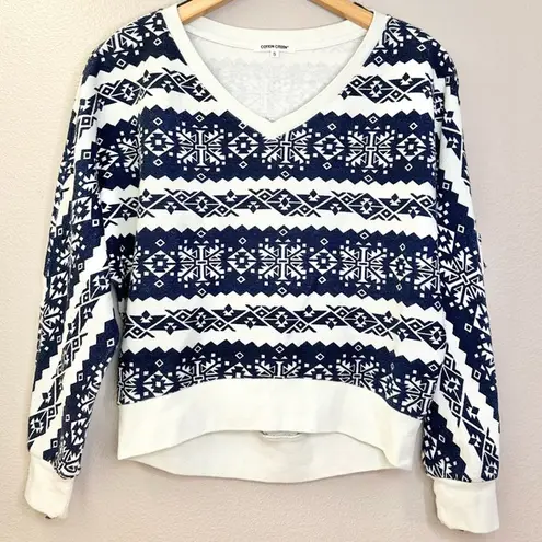 Cotton Citizen Nordic Print V Neck Fringe Detail Pullover Navy Blue