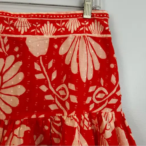 Farm Rio Bright Orange Jungle Floral Tiered Ruffle Mini Skirt Size Medium