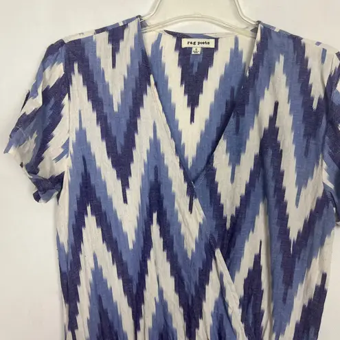 Rag Poets Short Sleeve Chevron Print Blue & White Romper Size Small
