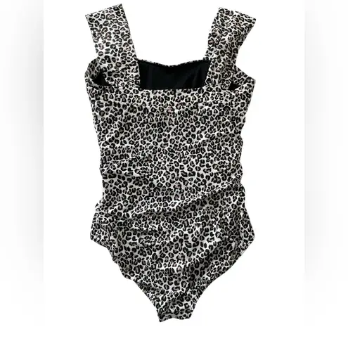 ALBION FIT Albion Savannah One Piece Leopard Animal Print Swimsuit White Tan Size Medium