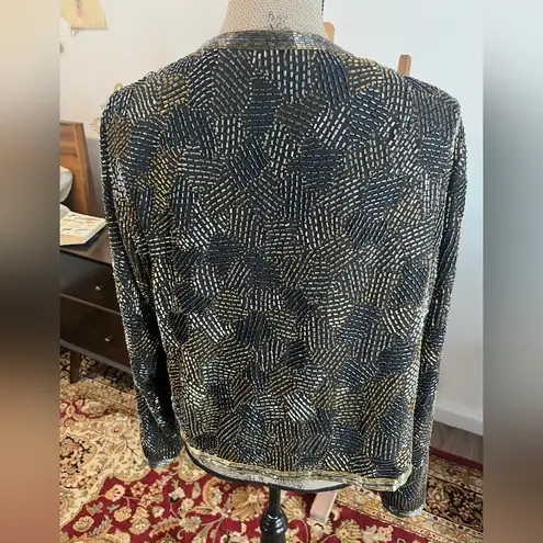 Elegant JEWELED VINTAGE Black and Gold Women's Jacket PLUS SIZE Size 18