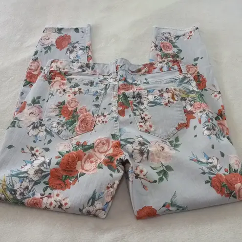 Vintage America Light Blue Floral & Hummingbird Print Boho Skinny Ankle Jeans Size undefined