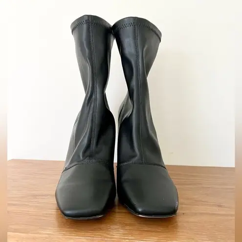 Therapy Yasmeen Faux Leather Pull On Square Toe Ankle Sock Booties Black Size 8