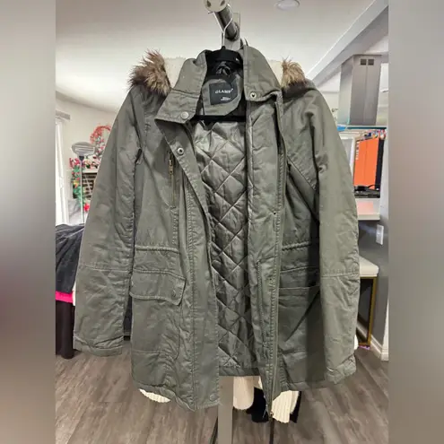 Glamsia Women's Green Utility Jacket with Faux Fur Trim