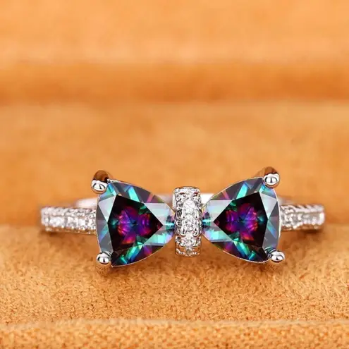 Butterfly Bow Cubic Zirconia Accent Silver Plated Ring sz 7