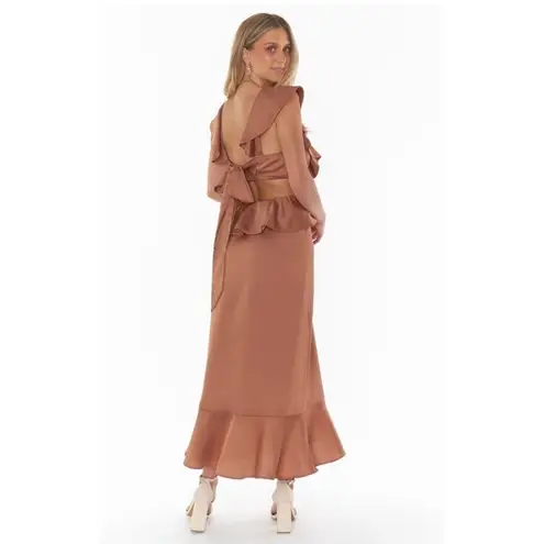 Show Me Your Mumu  Zoey Midi Dress In Copper Luxe Satin