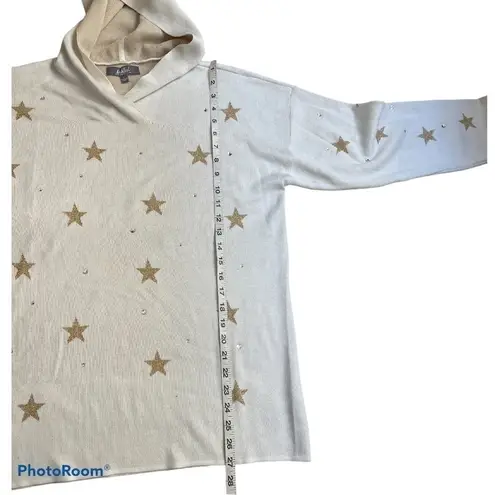 Marled Cream Gold Star Jeweled Hooded Sweater Women’s Large