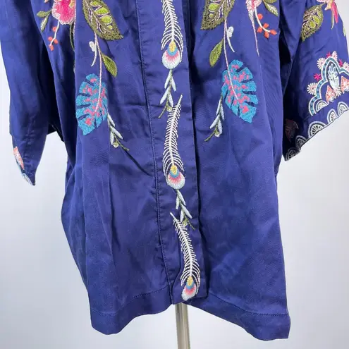 Johnny Was NWOT Emika Kimono Embroidered Open Front Jacket Navy 3/4 Sleeves XL