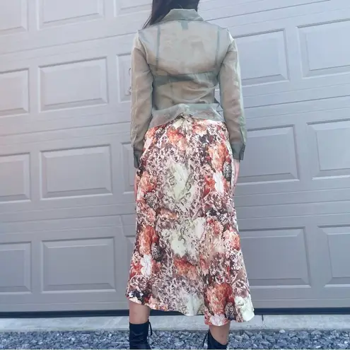 Vintage 90s B.Moss Fairy Grunge Renaissance Floral Printed Trumpet Midi Skirt 10