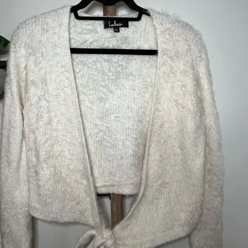 Lulus Long Sleeve Fuzzy Open Tie Front Cardigan White Size X Small