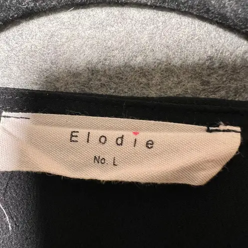 Elodie Black V Neck Button Front Long Sleeve Blouse Top Women L Puff Shoulder