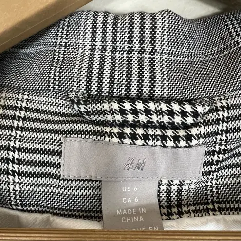 H&M  Blazer Womens 6 Gray Plaid One Button Preppy Old Money Academia Career