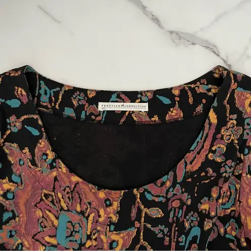 Peruvian Connection babydoll mini dress Long Sleeve Abstract print Sz Small